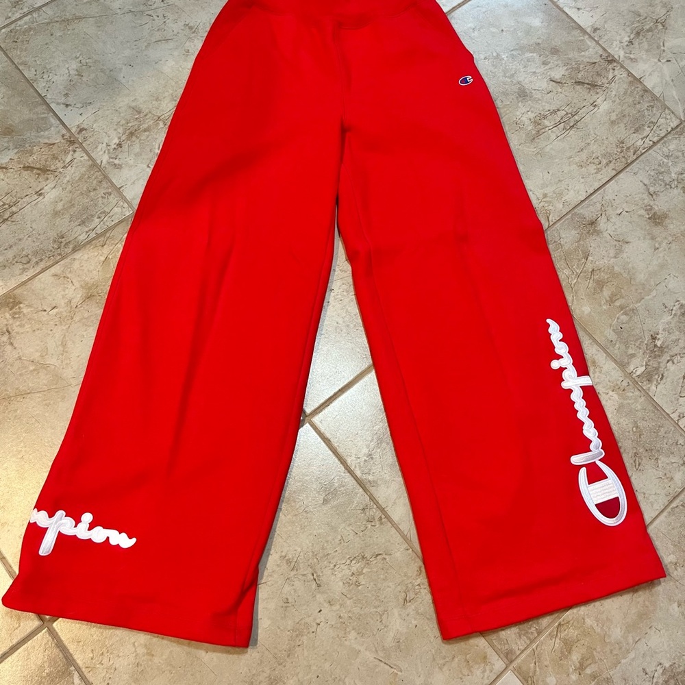 Champion Bold Red Wide-Leg High Waisted Sweat Pants